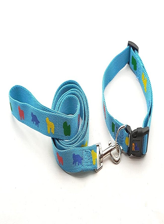 Pups&Pets Dogs Imported Nylon Printed Collar and Leash Set | Adjustable Breakaway Collar | Suitable for All Puppies Breed 15MM (Sky Blue) - Image 1